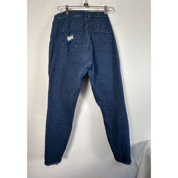 Hue Womens Blue Distressed Denim Skinny Jeans XL Stretch Frayed Hem Mid-Rise - Picture 2 of 10